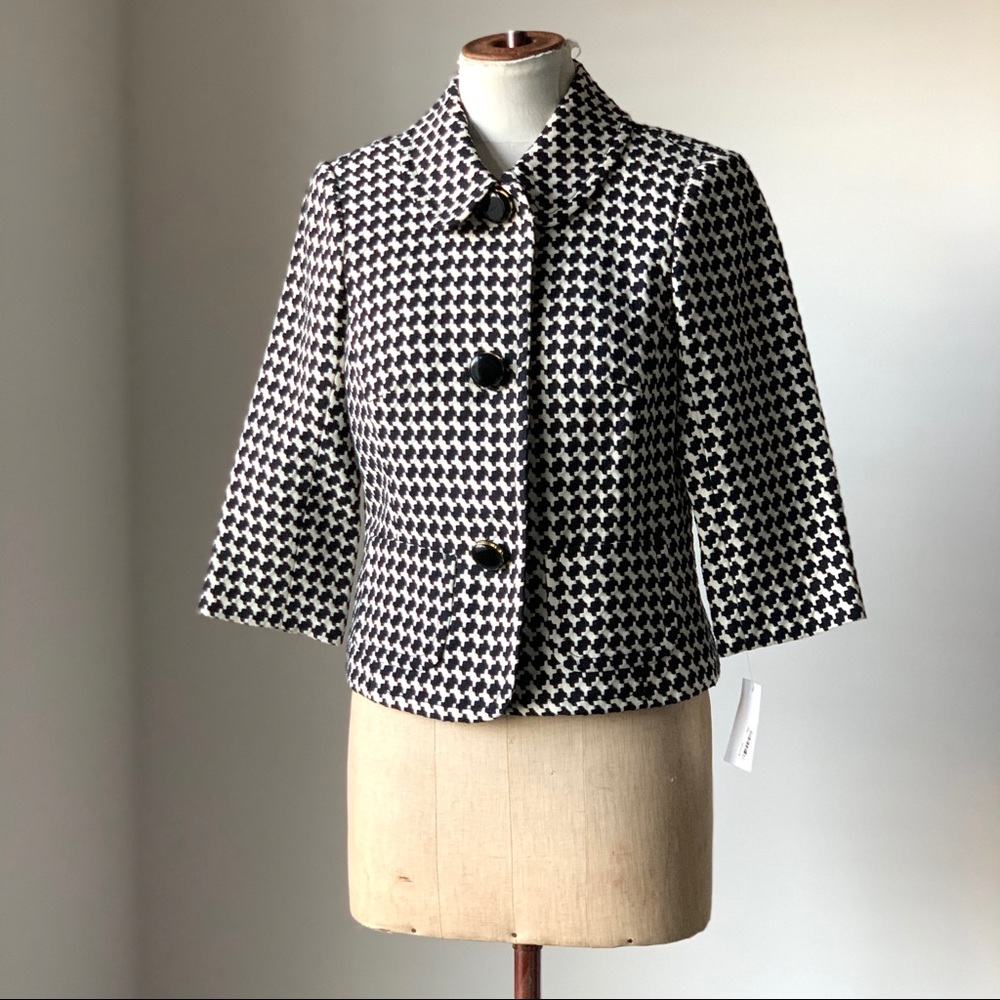 Trina Turk Sz 8 Cropped Herringbone B&W Jacket NWT